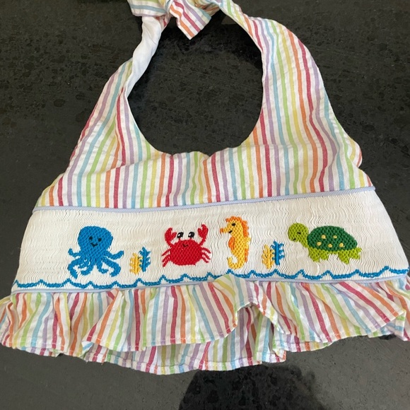 Three Bees Company Rainbow Sea Life Embroidered Two Piece Bathing Suit Size 5 - Picture 3 of 8